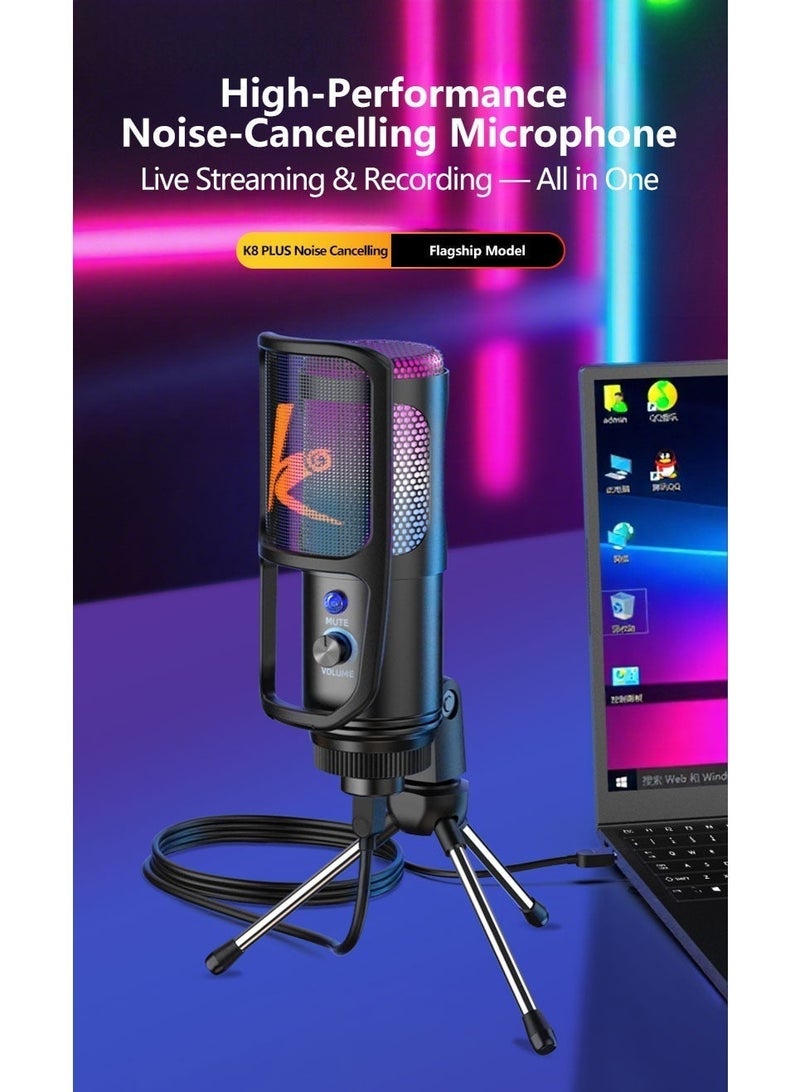 كول كولد ميكروفون كمبيوتر USB، ميكروفون بودكاست مكتبي مع زر كتم لل تسجيل و البث المباشر، ميكروفون مكثف كلي الاتجاه، يعمل بتقنية Plug&Play مع حامل و تحكم في الصوت لأجهزة الكمبيوتر، اللابتوب، و أجهزة ماك. - Image 2